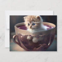 Gatito en una taza de té roja - Postales para gato