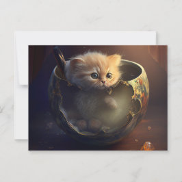 Gatito en una taza de té rota - postal para gato