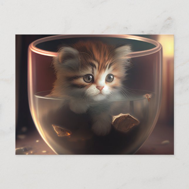 Gatito en una taza de té transparente - Postales p (Anverso)