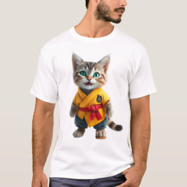 Gatito Encantador en Camiseta de Kimono Amarillo