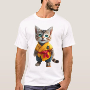 Gatito Encantador en Camiseta de Kimono Amarillo