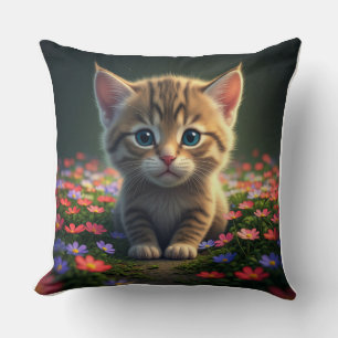 Gatito encantador en el Cojín decorativo Floral Me