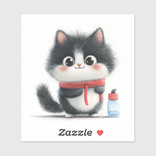 Gatito Entusiasta del Ejercicio – Pegatina de Gato (Hoja)