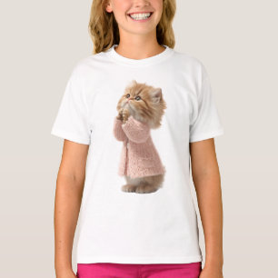 Gatito Jengibre Rezando con Jersey Rosa para Niños