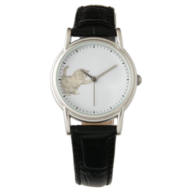 Gatito jugando con las manos del reloj - Reloj de  (Anverso)