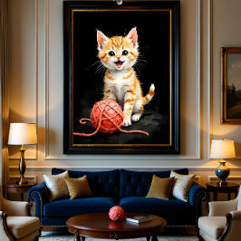Gatito Juguetón con Estampa de Acuarela de Hilo