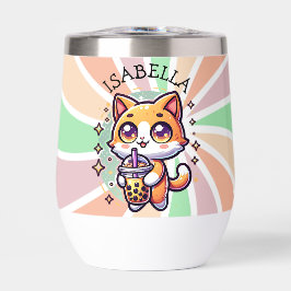 Gatito kawaii con té de burbuja personalizado