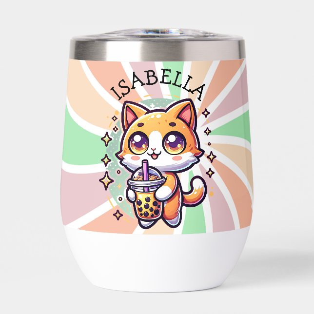 Gatito kawaii con té de burbuja personalizado (Frente)