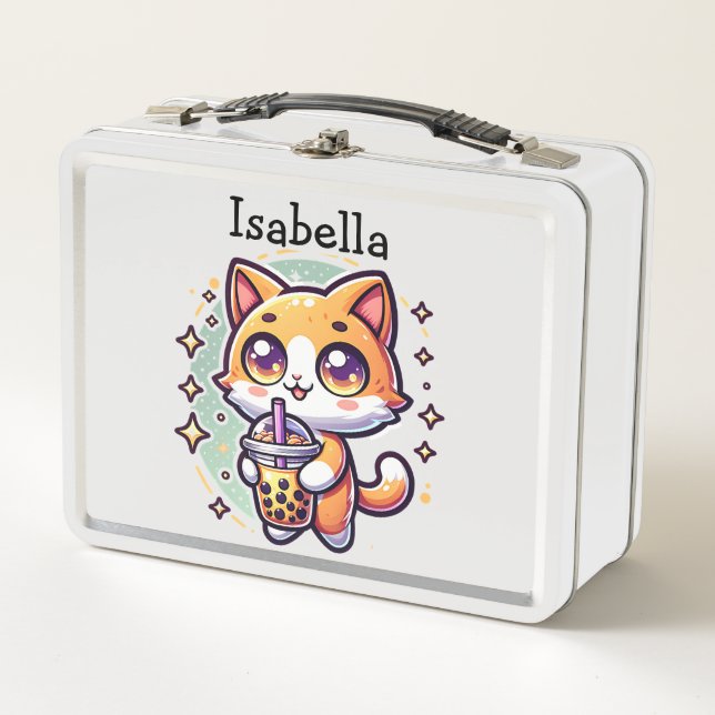 Gatito kawaii con té de burbuja personalizado (Anverso)