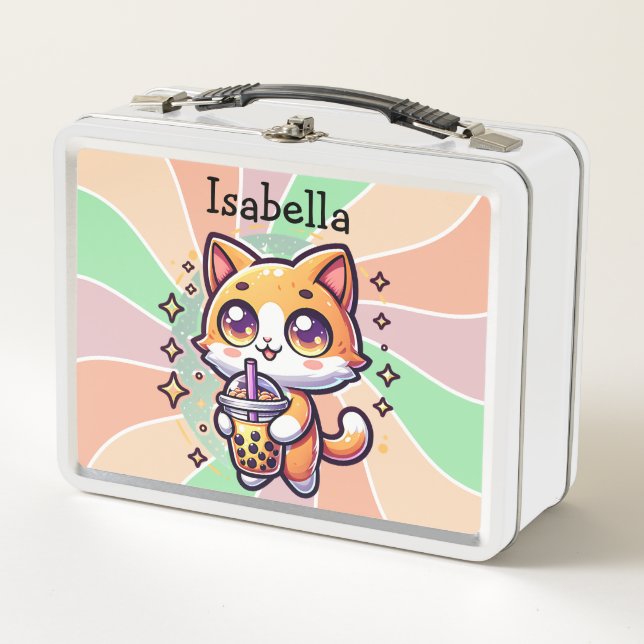 Gatito kawaii con té de burbuja personalizado (Anverso)
