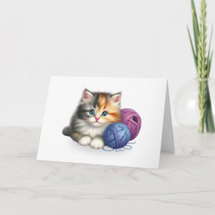 Gatito lindo con bolas de la tarjeta de bienvenida