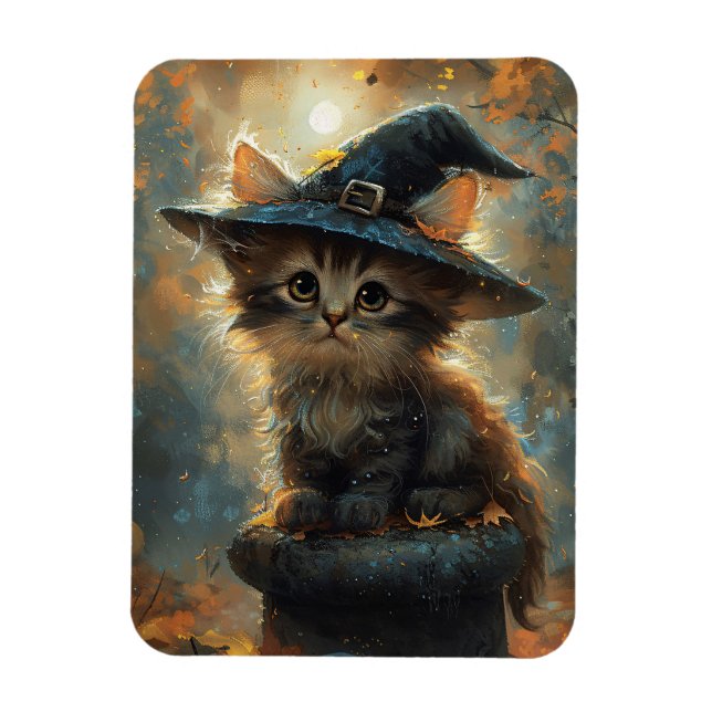 Gatito lindo con imán flexible de Gorra de brujas (Vertical)