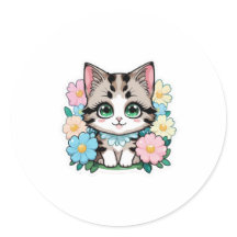 Gatito lindo con Pegatina de flores