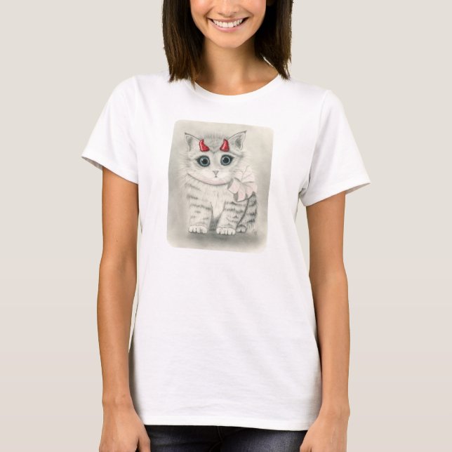 Gatito lindo del diablo, pequeña camiseta roja del (Anverso)