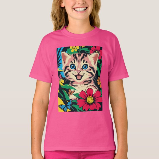 Gatito lindo en camiseta estilo arte pop (Anverso)