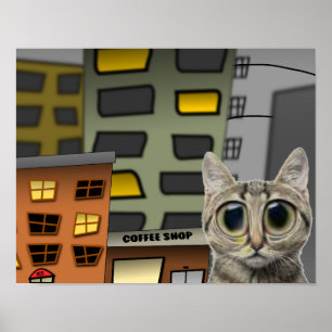 Gatito lindo en la ciudad, impresión del poster