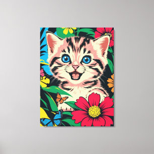 Gatito lindo en la impresión de lienzo con estilo