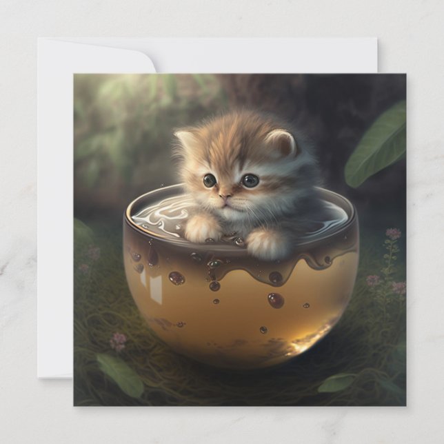 Gatito lindo en una postal transparente de vaso (Anverso)