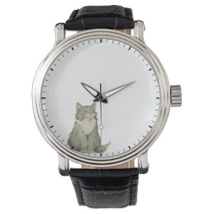 Gatito mirando las manos del reloj - Reloj de gato