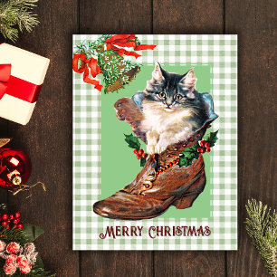 Gatito moderno de Navidad vintage en jaulas de arr