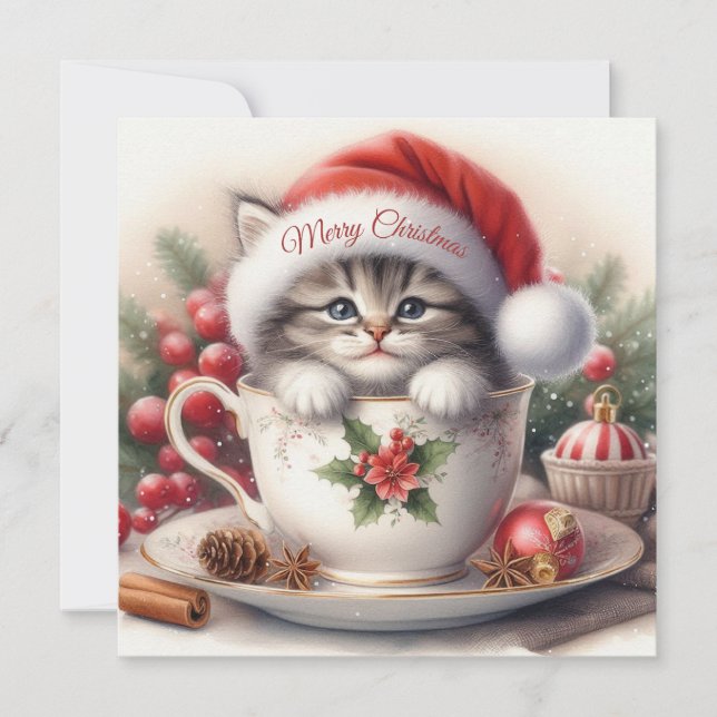 Gatito navidad en una taza de té (Anverso)