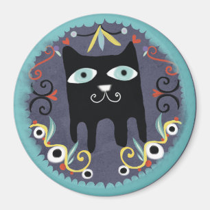 Gatito negro adorable kawaii gato imán azul