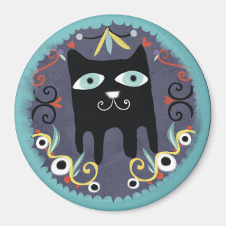 Gatito negro adorable kawaii gato imán azul