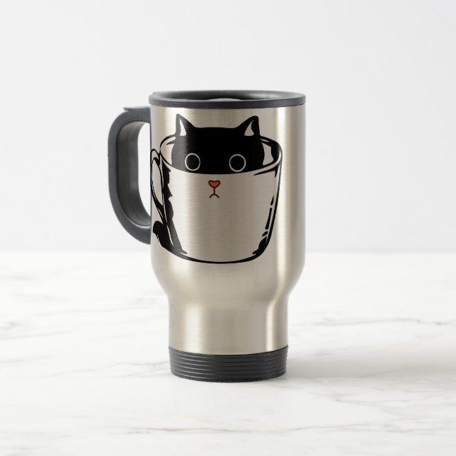 Gatito negro con nariz roja escondido en una taza (Anverso izquierdo)
