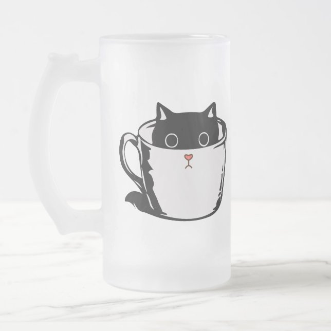 Gatito negro con nariz roja escondido en una taza (Izquierda)