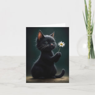 Gatito negro con tarjeta de nota de margarita blan