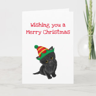 Gatito negro deseando una feliz tarjeta de Navidad