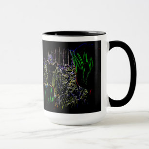 Gatito negro en los tazas del Jardín Neón