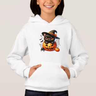 Gatito negro en una calabaza de Halloween