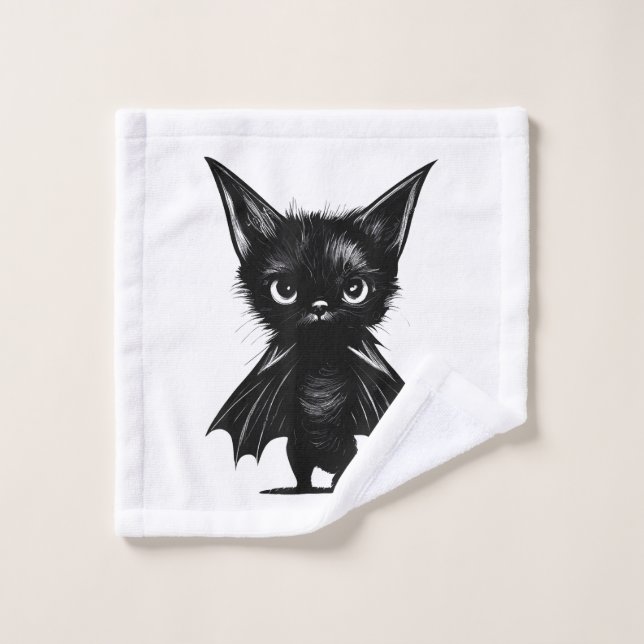 Gatito Negro Grumpy De Halloween Con Traje De Bate (Toallita)
