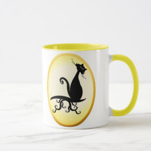 Gatito negro que le mira tazas ovales