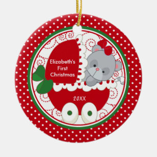 Gatito precioso del primer ornamento del navidad