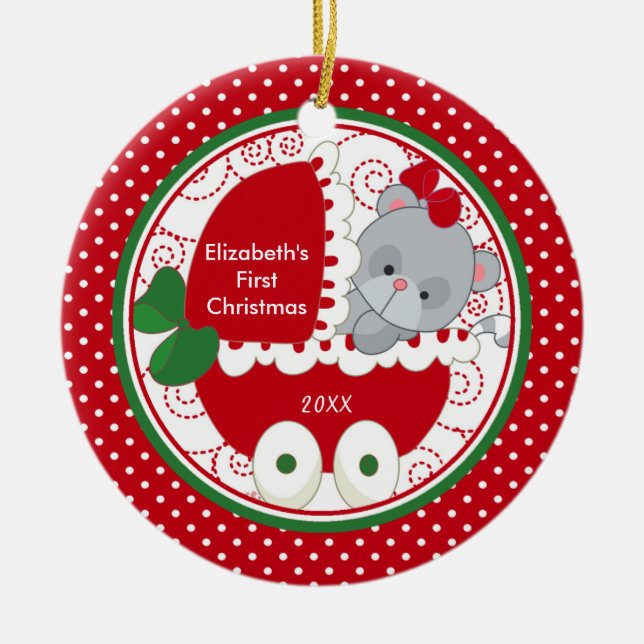 Gatito precioso del primer ornamento del navidad (Frente)