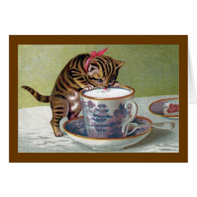 Gatito que bebe de Victorian de la taza de té (Anverso (Horizontal))