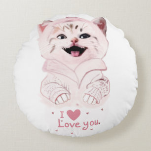 Gatito rosa lindo "Te amo" Almohada redonda