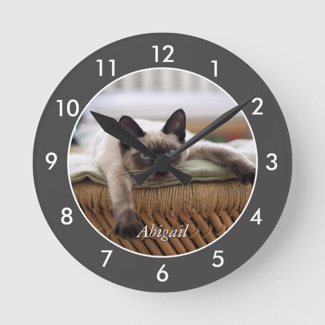 Gatito siamés personalizado | Reloj grande de gato (Anverso)