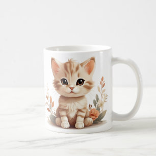 Gatito y jarra de flores