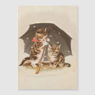Gatitos antiguos bajo paraguas arte de gato antigu