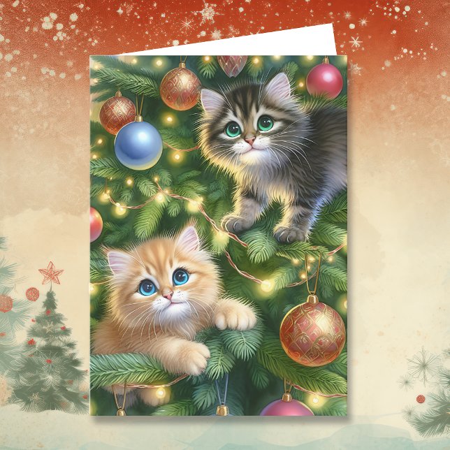 Gatitos bonitos en el árbol de Navidad (Subido por el creador)