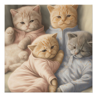 Gatitos con pijamas impresión de cartel