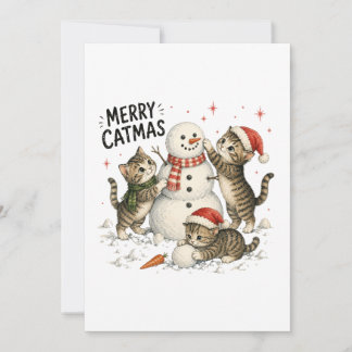Gatitos de Navidad Construyendo un Muñeco de Nieve