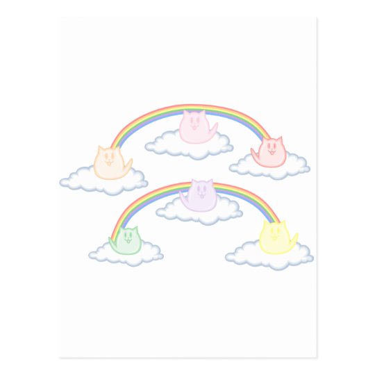 Gatitos del arco iris en las nubes postal