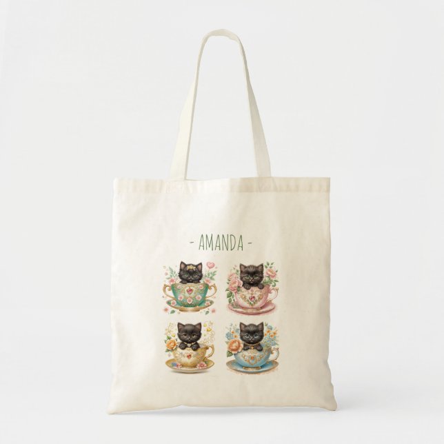 Gatitos elegantes en té - bolsa de té con nombre (Frente)