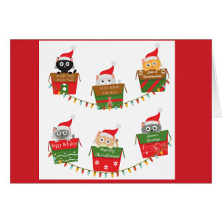 Gatitos en cajas de Navidad Luces de árbol