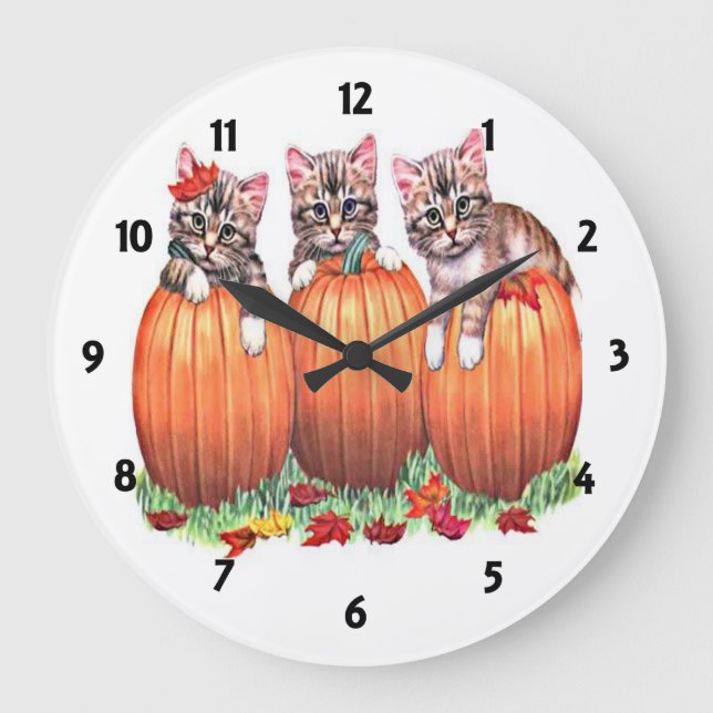 Gatitos en el reloj de pared de la calabaza (Anverso)