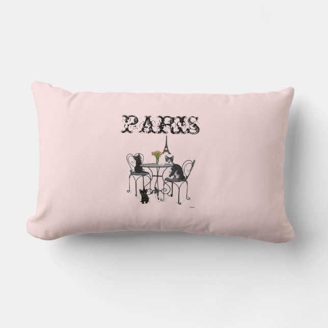 Gatitos en la almohada lumbar rosada de París (Anverso)